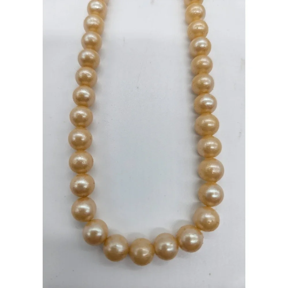 Vintage Japan Faux Pearl Necklace Champagne Single Strand Knotted Choker 15